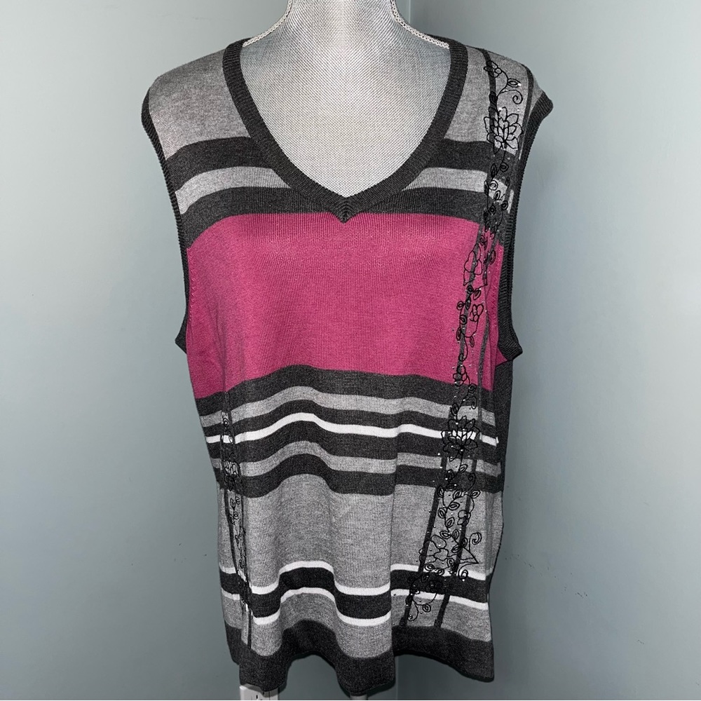 CLAIRE FRANCE NWT Womens size 1X embroidered studded SHIRT sweater vest